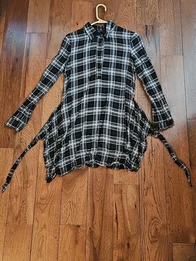 As U Wish Black and White Plaid Half Button-Down Dress